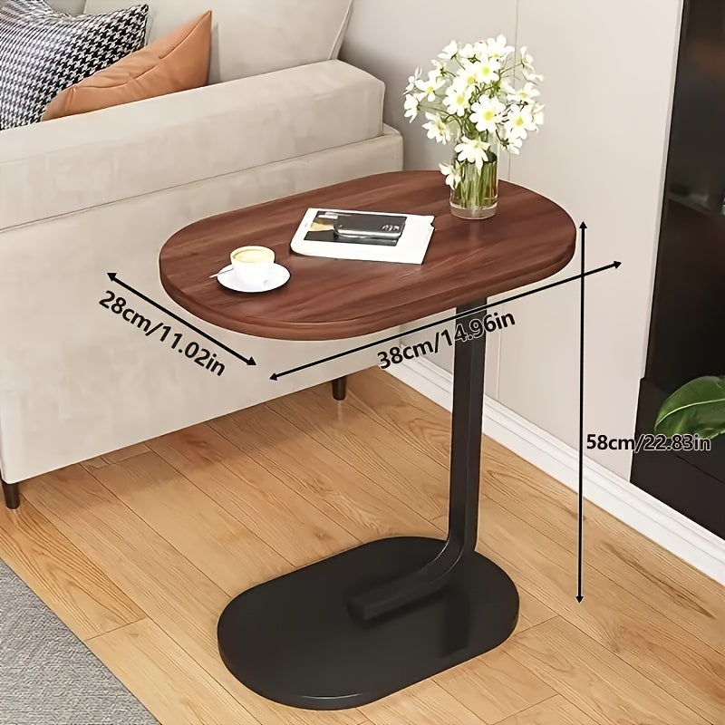 Mesa de Canto Moderna em Madeira em Forma de C - Design Elegante e Economizador de Espaço com Pernas de Metal Resistentes para Decoração de Sala de Estar