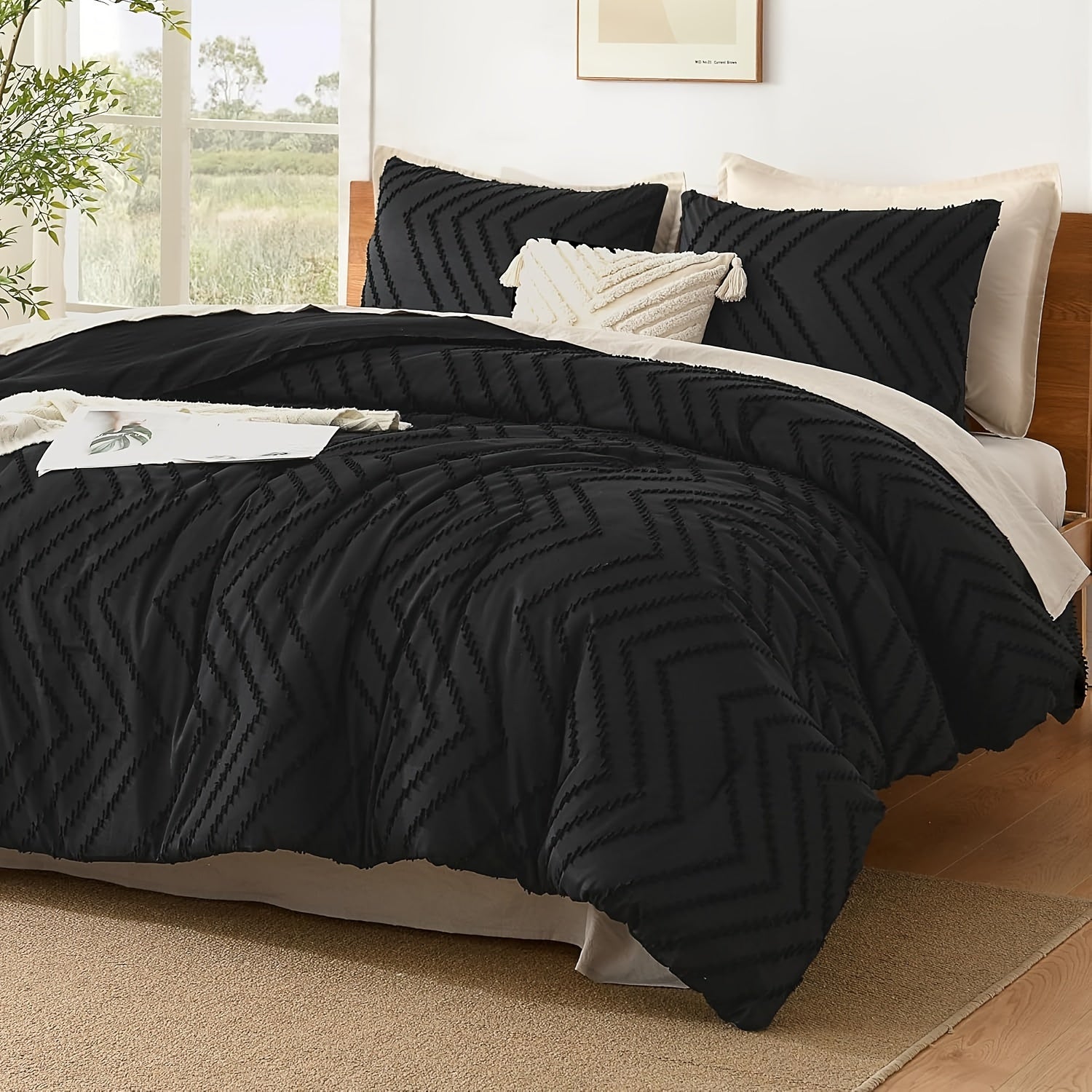 Conjunto de Cama Confortável de Tamanho Grande Verde Escuro Bege, Conjunto de 3 Peças de Roupa de Cama de Fleece Leve