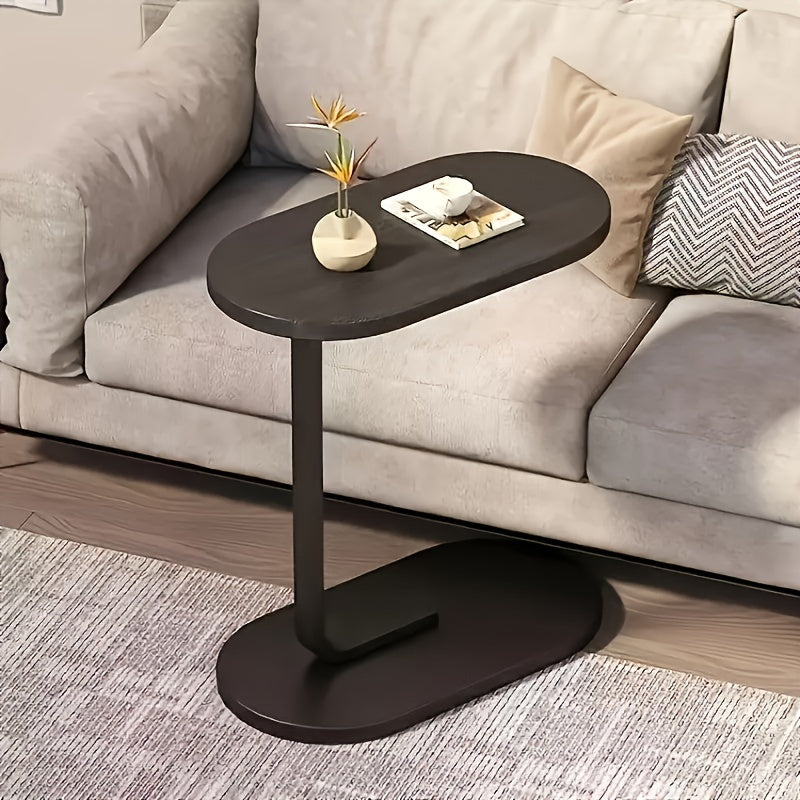 Mesa de Canto Moderna em Madeira em Forma de C - Design Elegante e Economizador de Espaço com Pernas de Metal Resistentes para Decoração de Sala de Estar